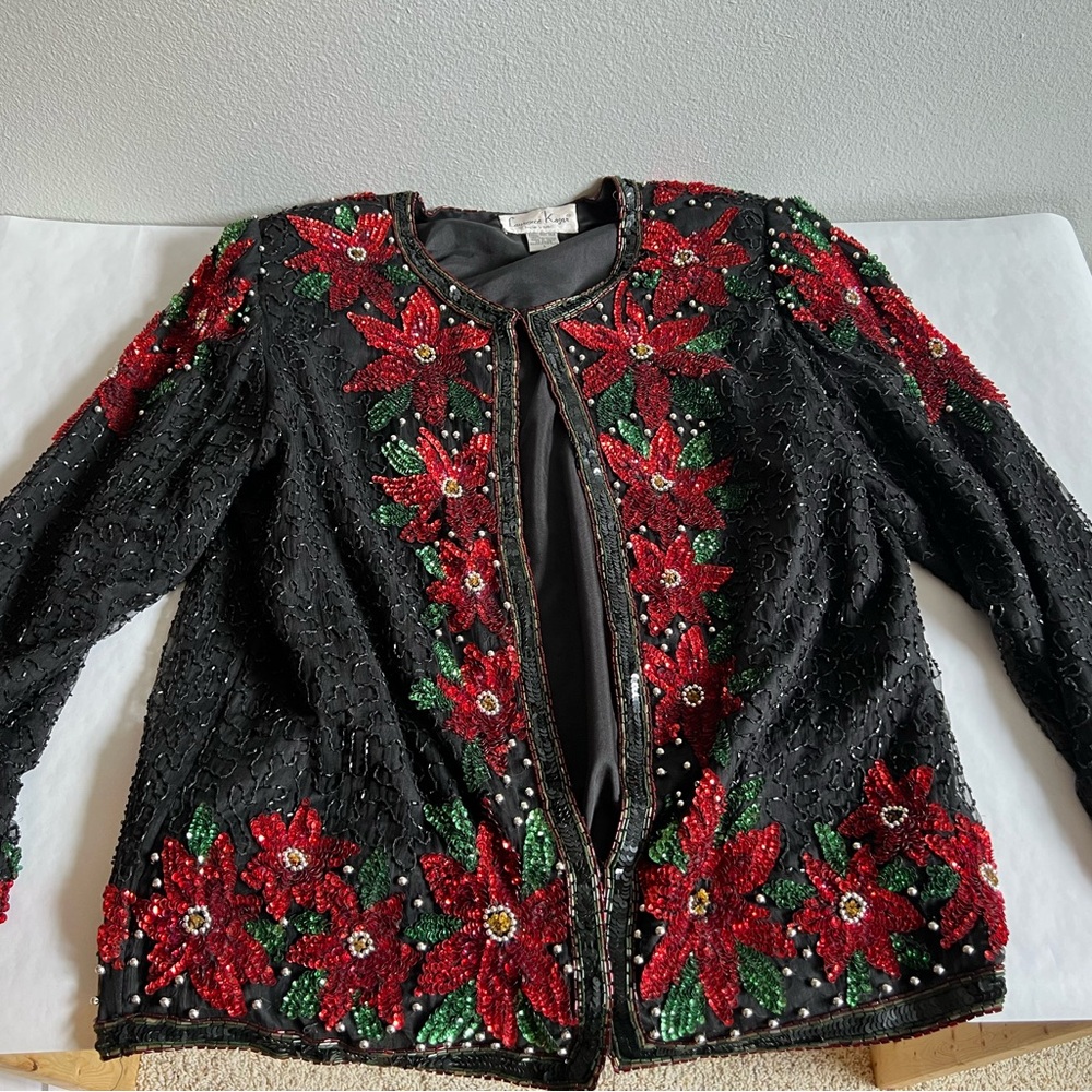 Laurence Kazar beaded holiday top L